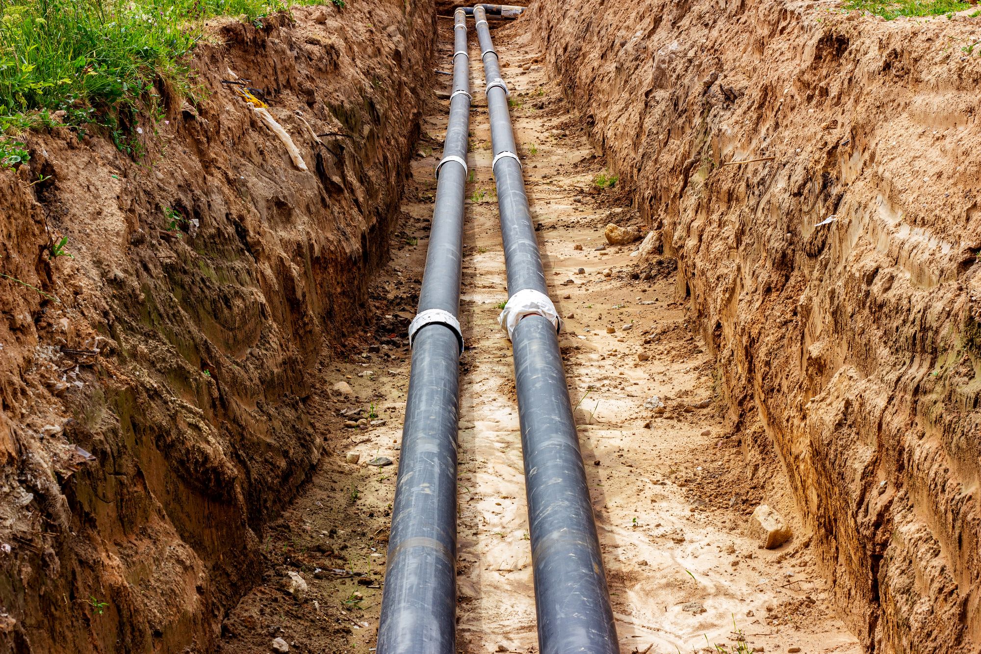 A trench with pipes installed