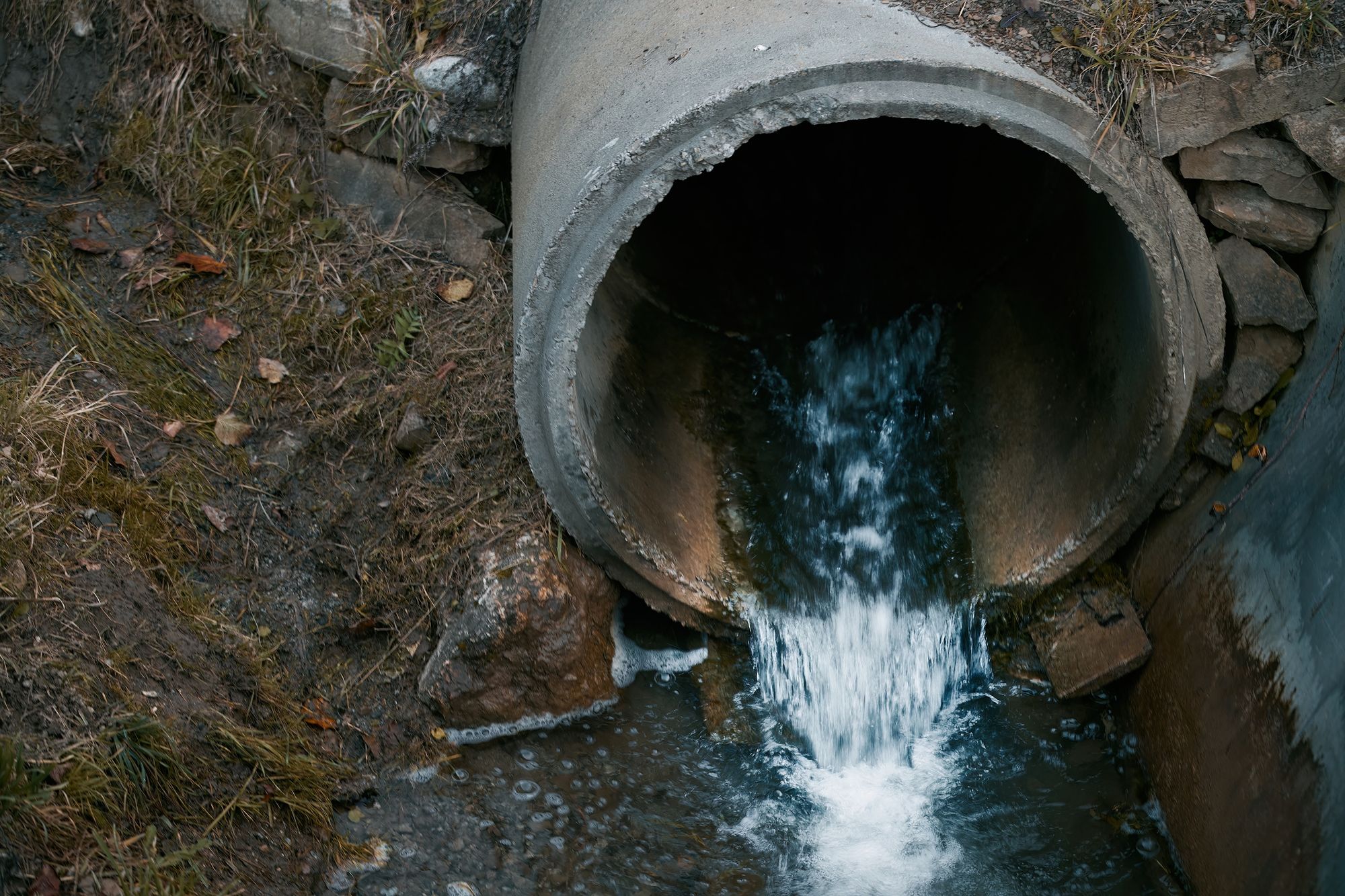 Water comes out of a sewer